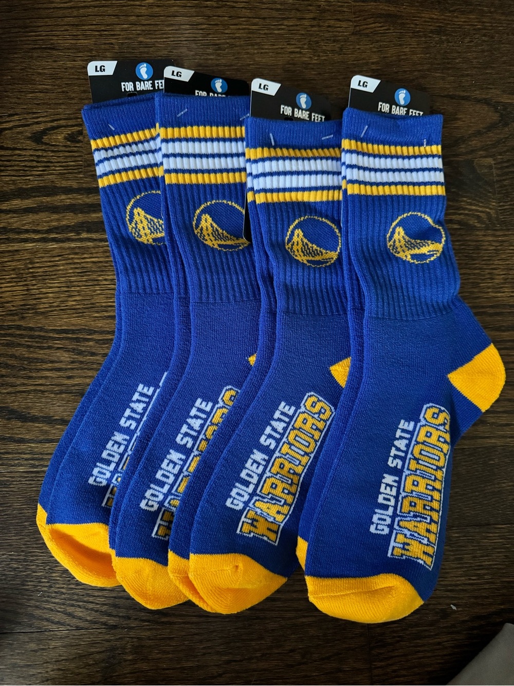 NBA Golden State Warriors Crew Athletic Socks - 4 Packs - Large